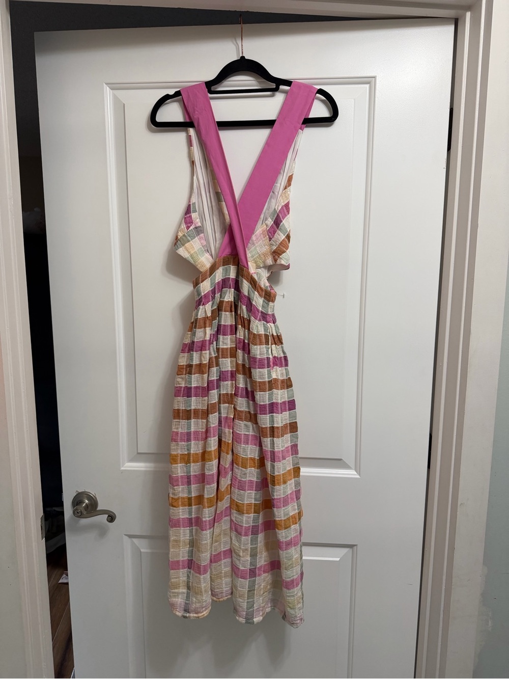 Maeve Anthropologie Plaid Cross Back Cutout Midi Dress Size 4 Cotton Gingham - Picture 5 of 8